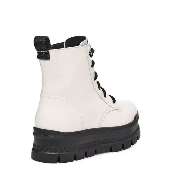 UGG Sidnee US 8 Combat Boots White Leather Waterproof Side Zip NIB $150 - Picture 3 of 14